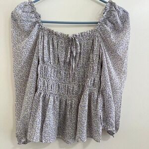 Milkmaid Smocked Floral Top Small Lavender Fairy Cottage Peasant Boho‎ Romantic